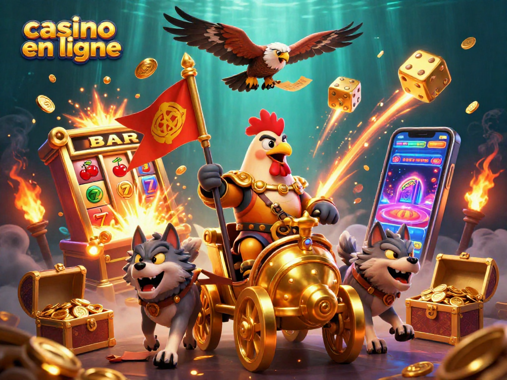 Jouer au casino en ligne et gagner des jackpots avec cette illustration dynamique et colorée.