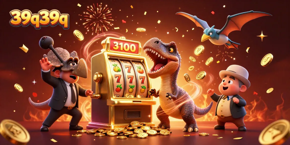 39q39q capturing a pachycephalosaurus winning a jackpot at a slot machine amidst a vibrant casino scene.