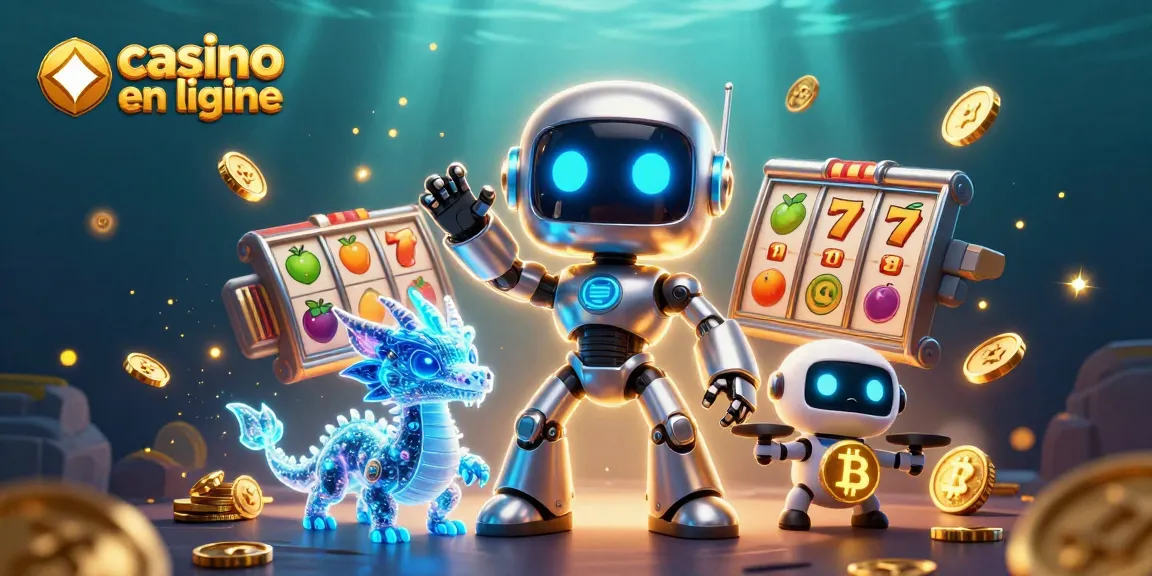 Les joueurs de casino en ligne profitent d'une expérience immersive avec un robot cyberpunk et des éléments de jeu dynamiques.