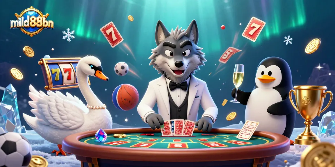 Experience excitement with mild88bn in a rich casino scene featuring lively characters and dynamic elements.