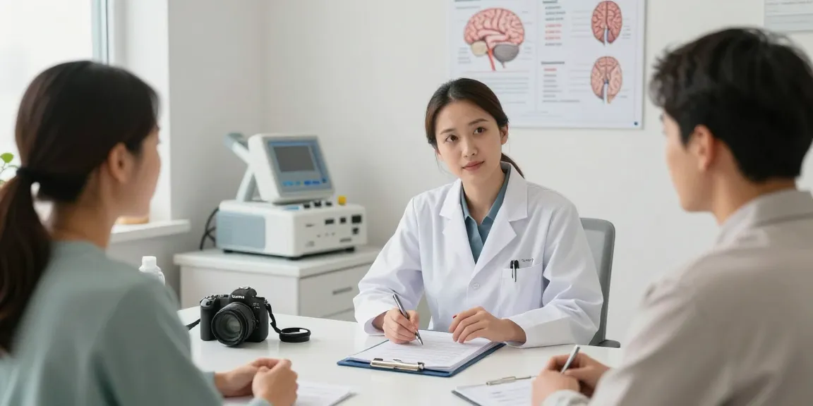 Migraine treatment UAE consultation scene in a healthcare clinic.