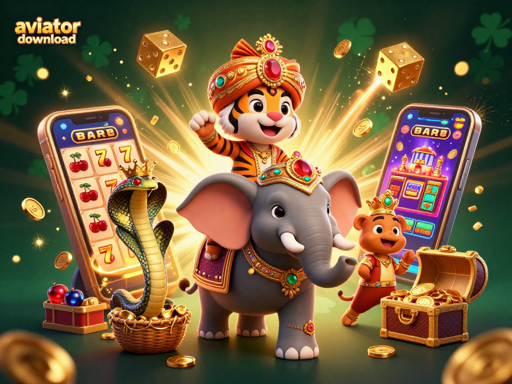 Play the Aviator download game featuring a vibrant scene with a maharaja and casino elements.