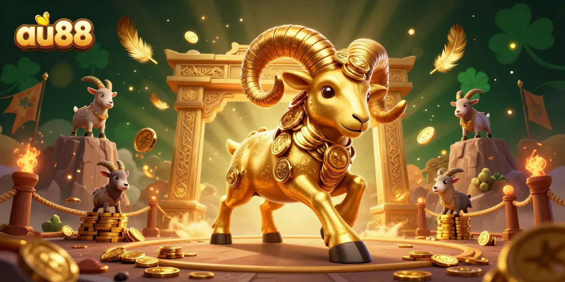 Engage with au88's thrilling casino world featuring a golden ram charging through a dynamic scene.