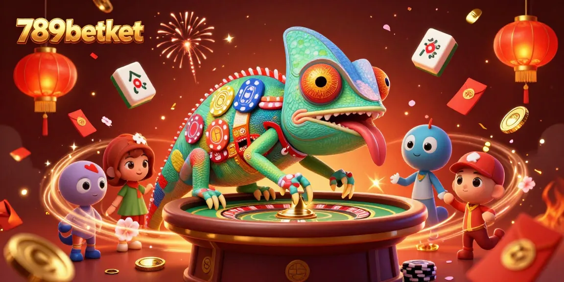 Experience vibrant gaming with 789betket where chameleon-themed characters capture golden winnings.
