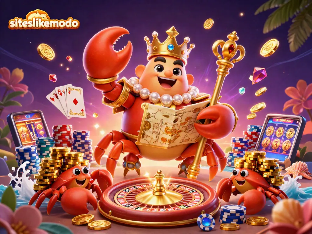 Experience exciting gameplay at siteslikemodo with golden crab emperor and treasure-filled casino scene.