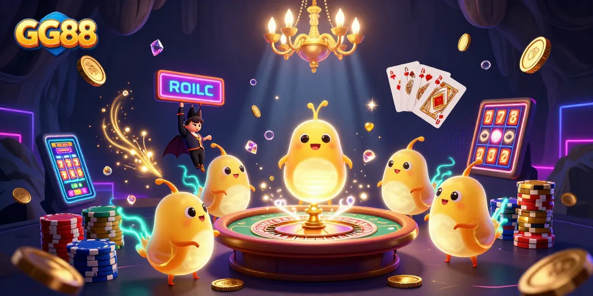 Experience the vibrant GG88 cave casino with glowing worms and dazzling game elements.