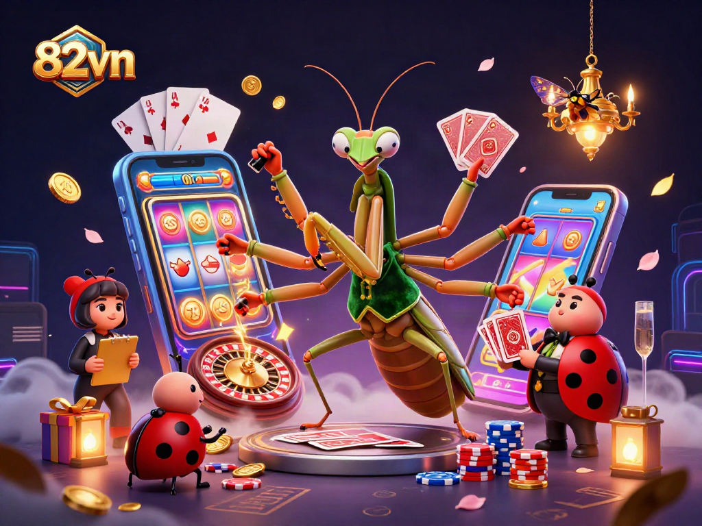 Engage with exciting games and vibrant visuals in 82vn's captivating 3D casino artwork.