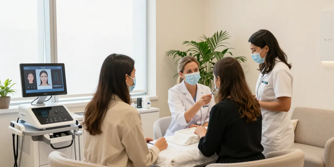 ClinicEvo is a better alternative to QOVES, showcasing a professional beauty consultation in a modern clinic environment.