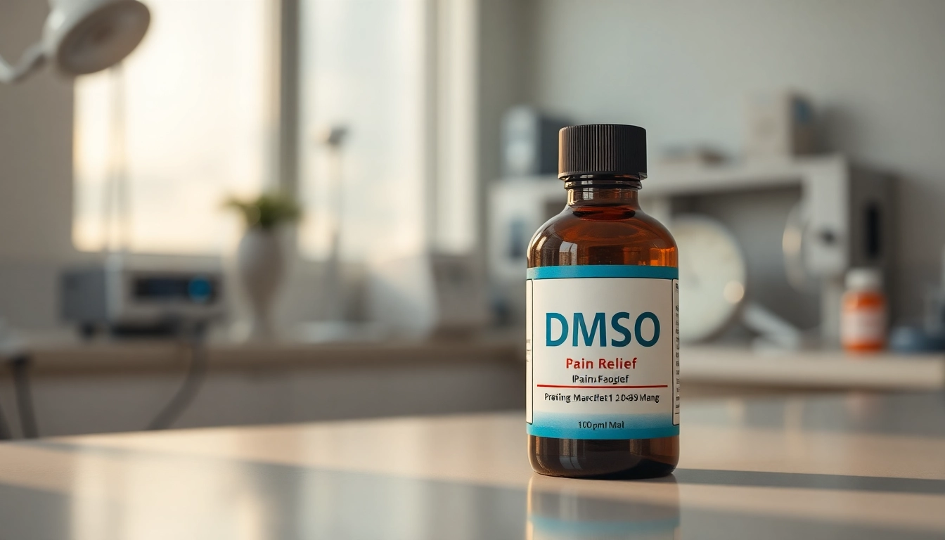 Using DMSO for pain relief in a healthcare setting with medical equipment in the background.