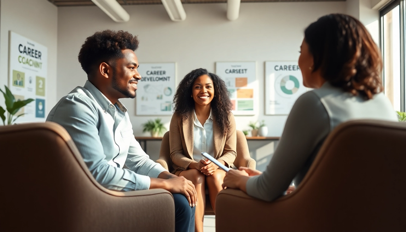 Engaging career coaching session with a diverse coach facilitating professional growth.