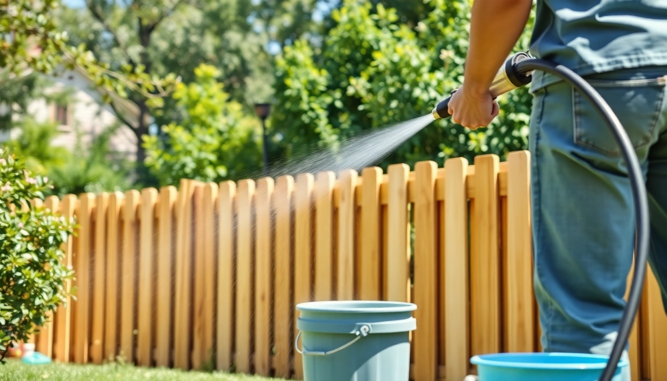 Fence cleaning expert using a soft wash system to restore a residential fence.