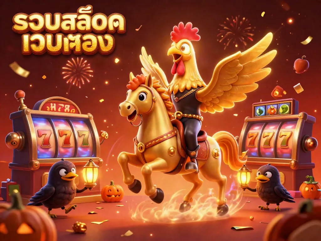 Engage with thrilling jackpots in this vibrant รวมสล็อตเว็บตรง casino scene featuring animated characters and symbols.