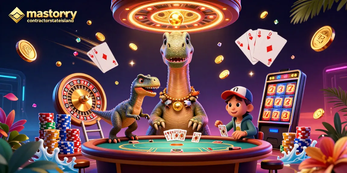 Experience excitement at masonrycontractorstatenisland as a cartoon brontosaurus watches poker action unfold below.