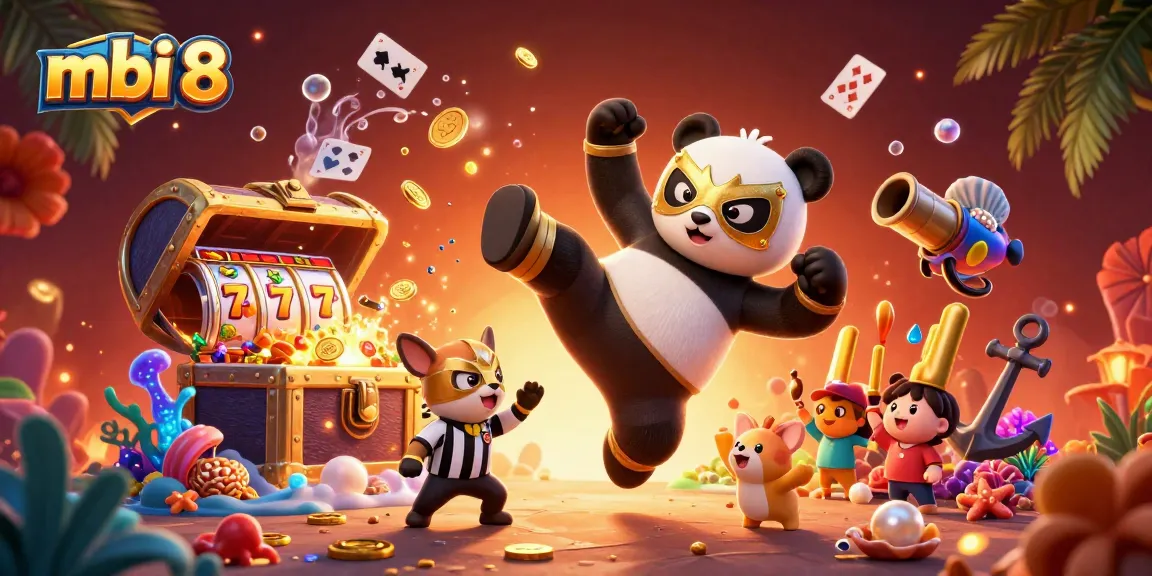 Get ready to play and win at mbi 8 with animated characters celebrating gaming victories in a vibrant casino scene.