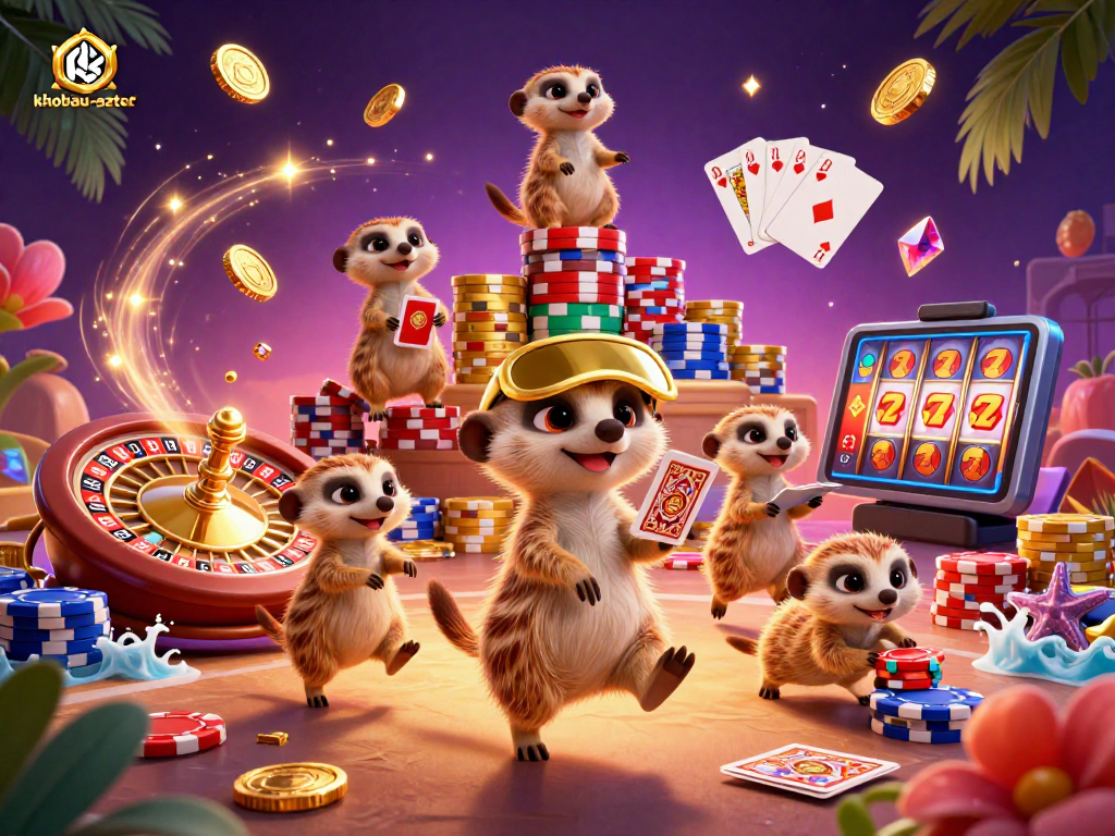 Experience thrilling gameplay in khobau-aztec's vibrant casino scene with playful meerkats and dynamic action.