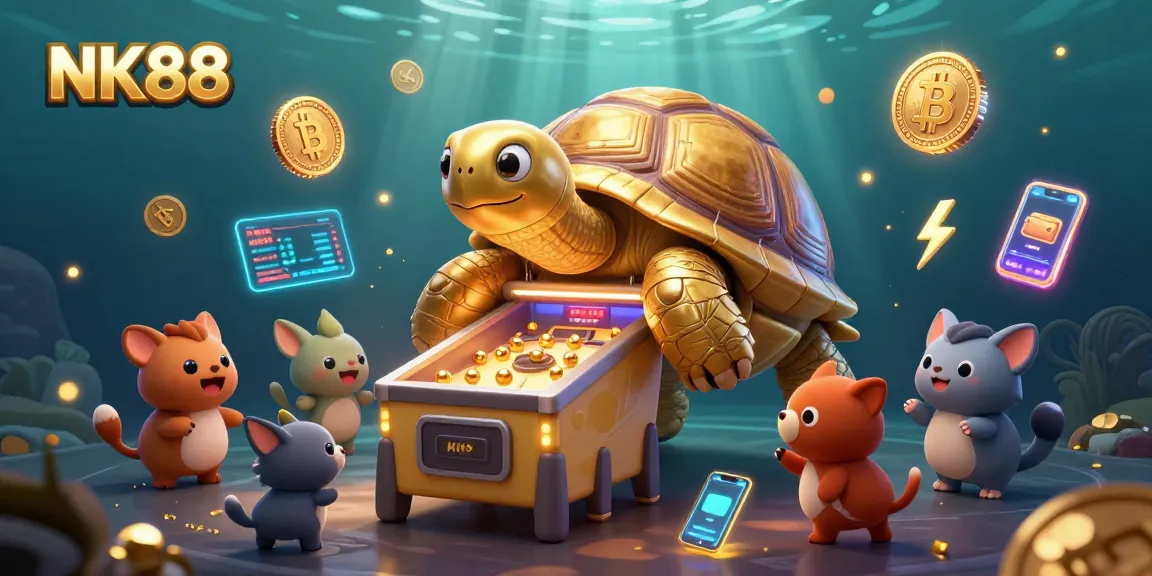 Navigating NK88: Play exciting games on a pinball machine tortoise with vibrant crypto elements.