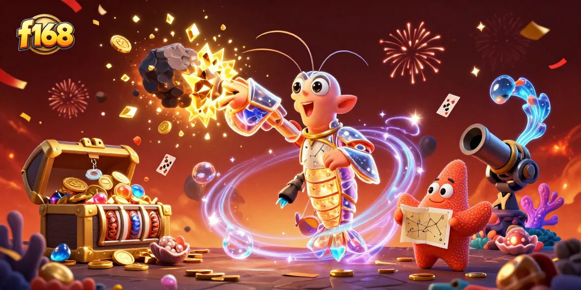 Experience the thrill of f168's explosive wins with vibrant 3D casino adventure illustration.