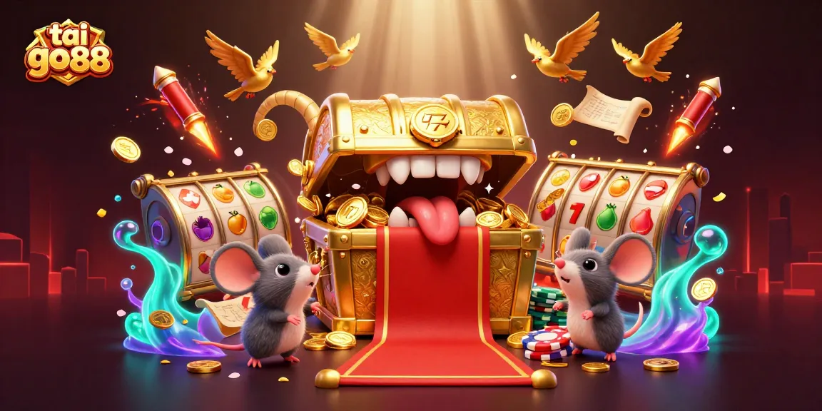 Experience tai go88 with spinning slot reels and vibrant gold coins in a lively casino scene.