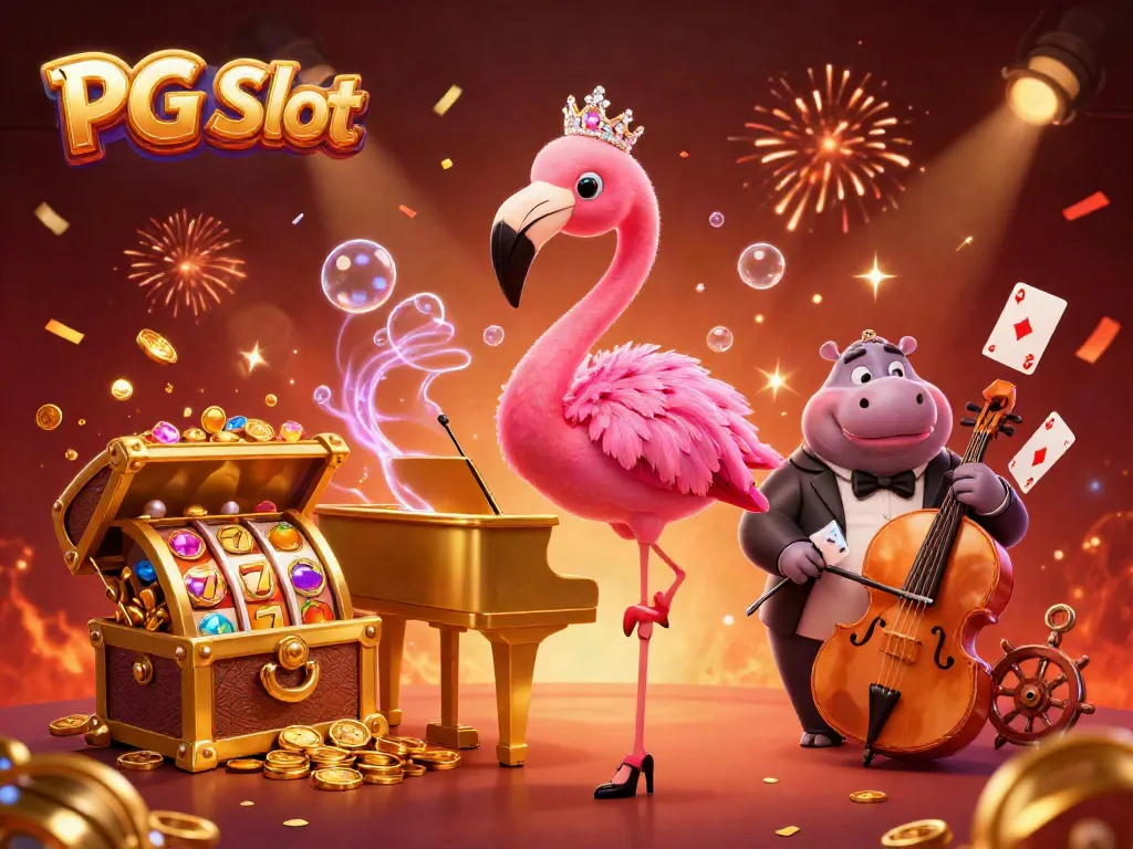 Experience PG Slot thrills with captivating casino characters, vibrant decorations, and rich game elements.