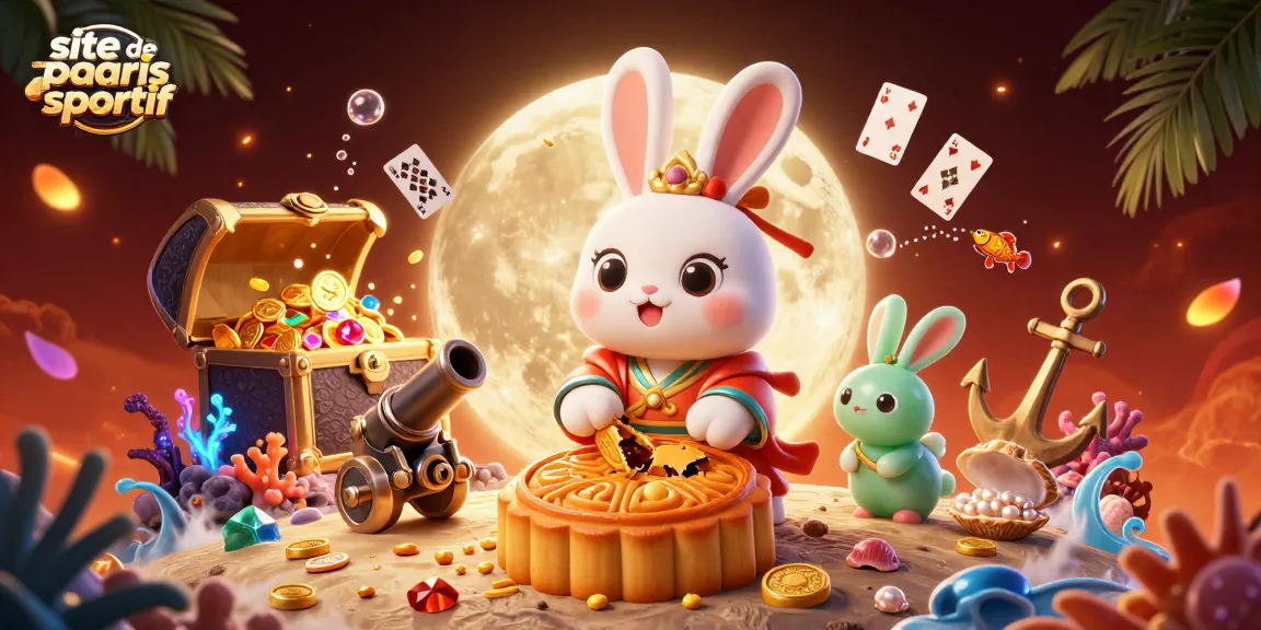 Pariez sur le site de paris sportif avec un lapin lunaire et des jetons dans un décor magique.