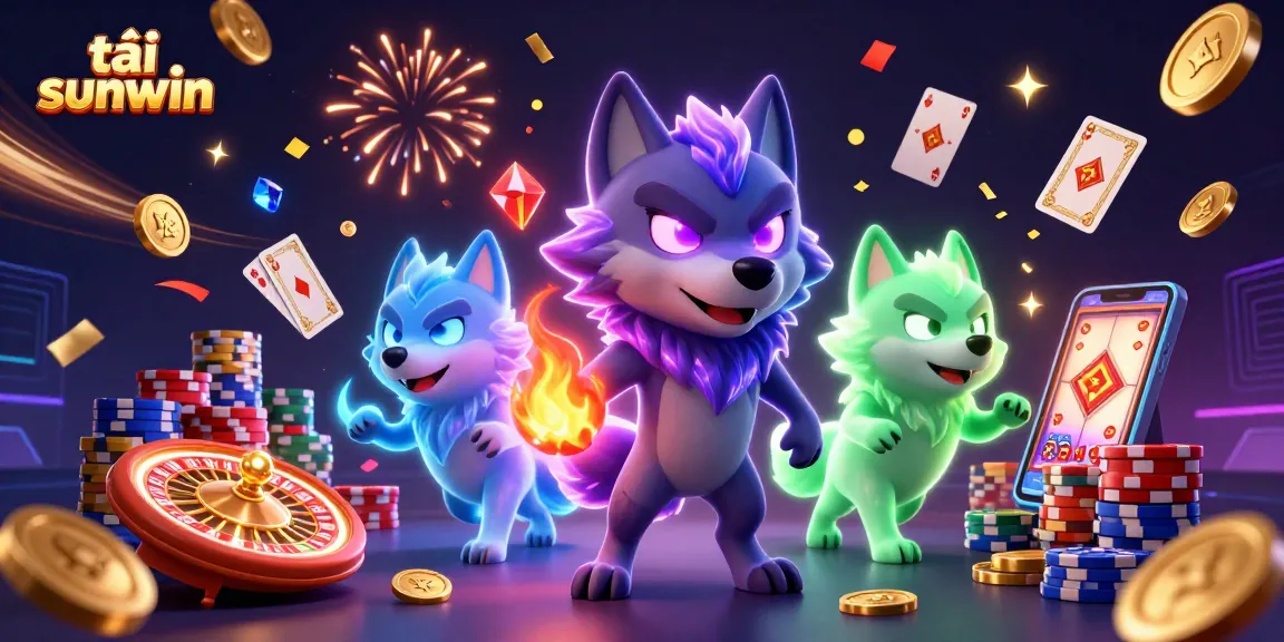 Engage in thrilling gameplay with tải sunwin through an exciting 3D casino-themed illustration showcasing energetic characters and magical elements.