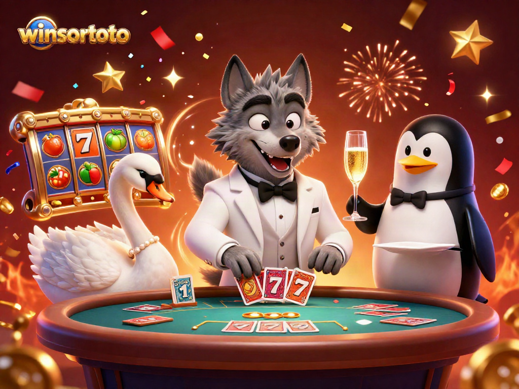 Menangkan jackpot di winsortoto dengan karakter kasino berwarna-warni dan suasana meriah.