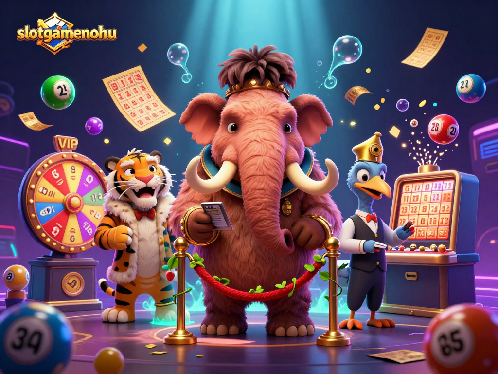 Engage with slotgamenohu's vibrant 3D casino scene, showcasing a fun bouncer and dynamic game elements.