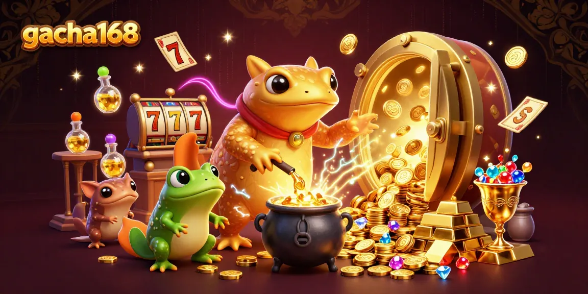 Experience the excitement of gacha168 with captivating slots and magical creatures in a vibrant casino scene.