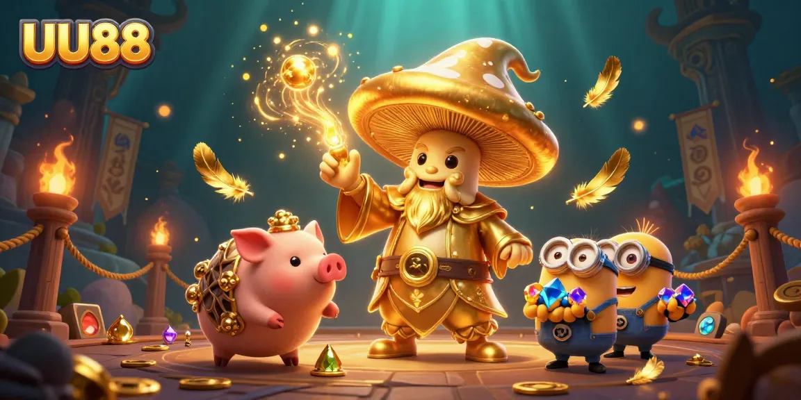 Experience the magic of treasure hunting at UU88 with a golden wizard and enchanting gameplay elements.