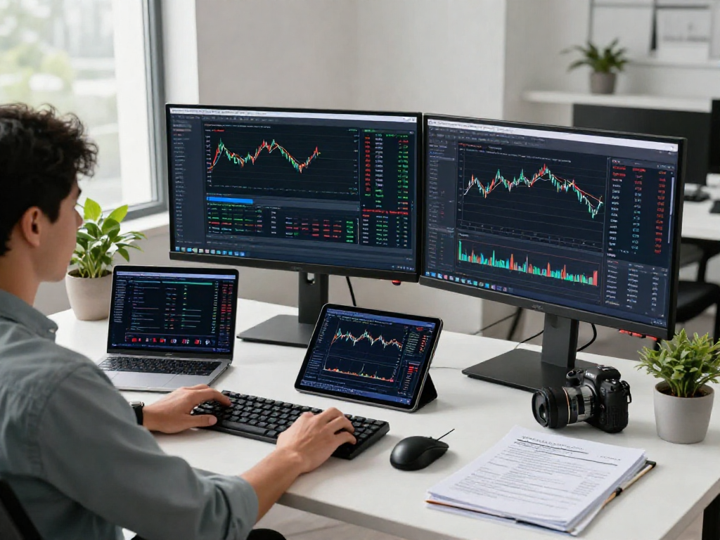 Taiwan stock depth data API integration in a professional trading development workspace filled with tech elements