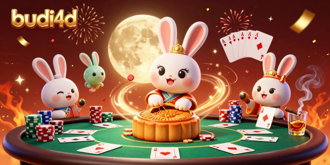 Engage with budi4d's captivating moon rabbit scene centered on a poker-themed lunar celebration.