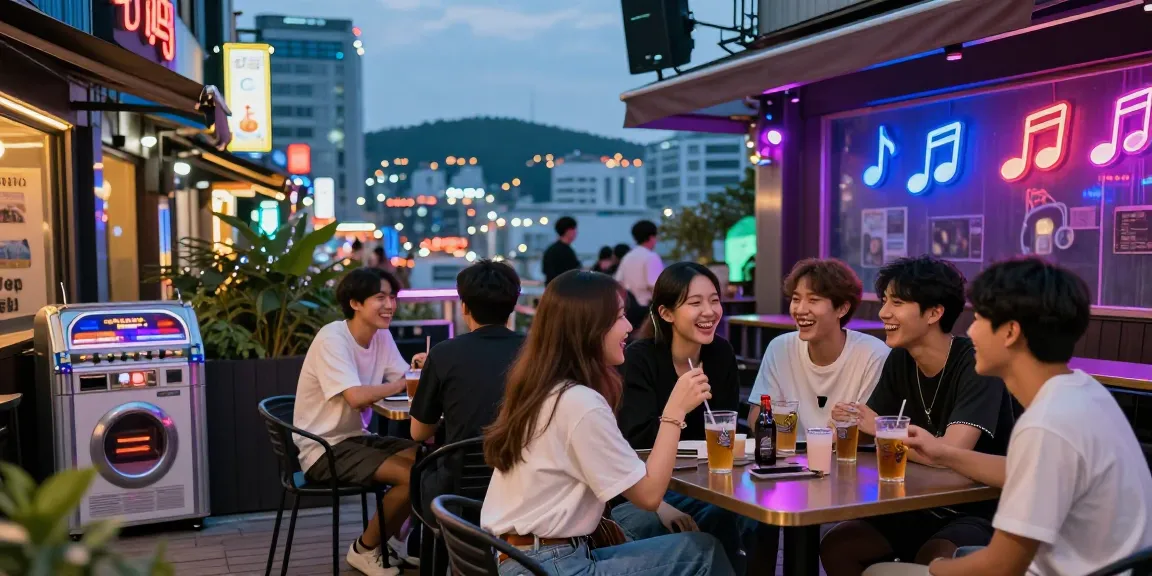 인천쓰리노의 생동감 넘치는 유흥 거리에서 친구들과 즐거운 시간을 보내는 모습