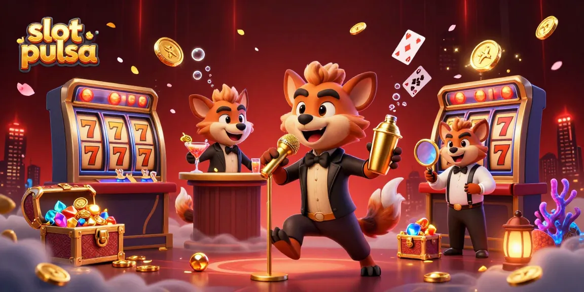 Experience the thrill of slot pulsa in this vibrant casino scene with hyenas, cashing in on fun and excitement.