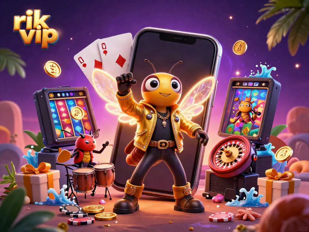 Experience the excitement of rik vip games with lively characters in a vibrant casino scene filled with action.