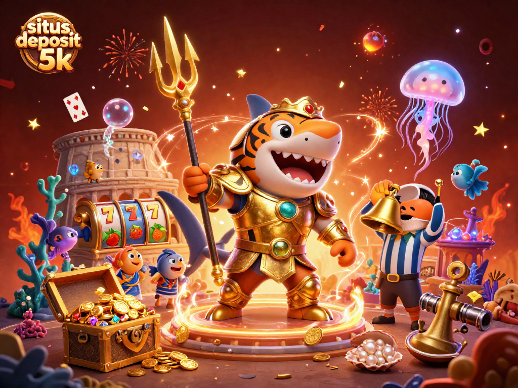 Spin and win at situs deposit 5k with a dynamic underwater slot adventure featuring joyful characters and vibrant treasures.