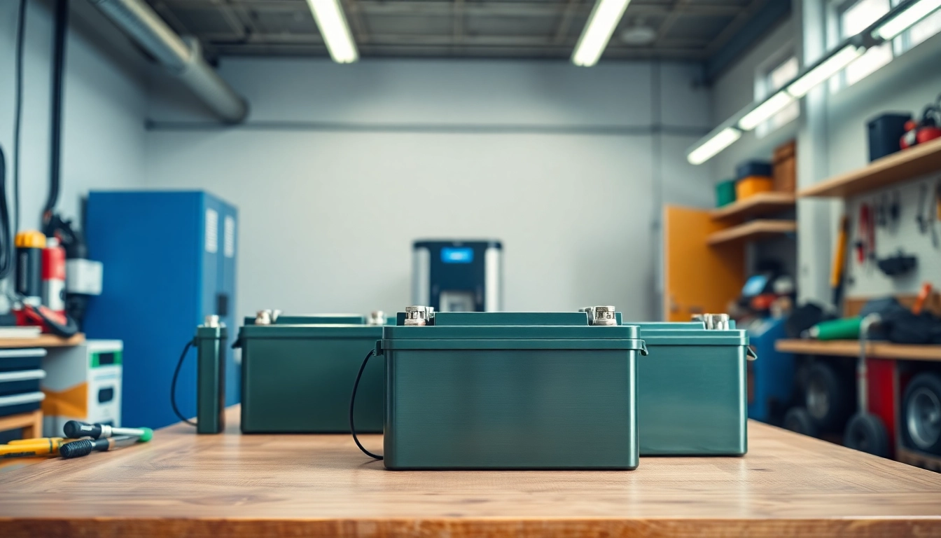 Examine lithium golf cart batteries on a workbench, highlighting their advanced design and functionality.