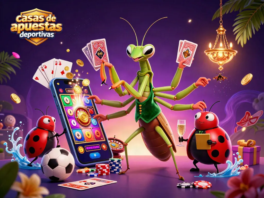 Apostando en casas de apuestas deportivas, un mantis gigante y una mariquita administradora llenan el ambiente de acción.