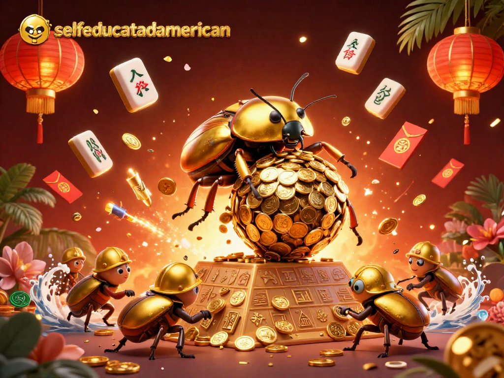 Engage with selfeducatedamerican's vibrant casino scenes, featuring a golden beetle amidst festive decorations.