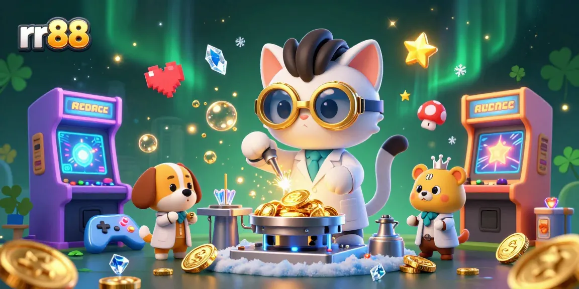Enhance your winnings with rr88's lively 3D casino scene featuring vibrant games and characters.