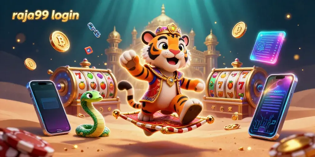 Engage in thrilling games at raja99 login with vibrant Arabian Nights-themed casino scene.