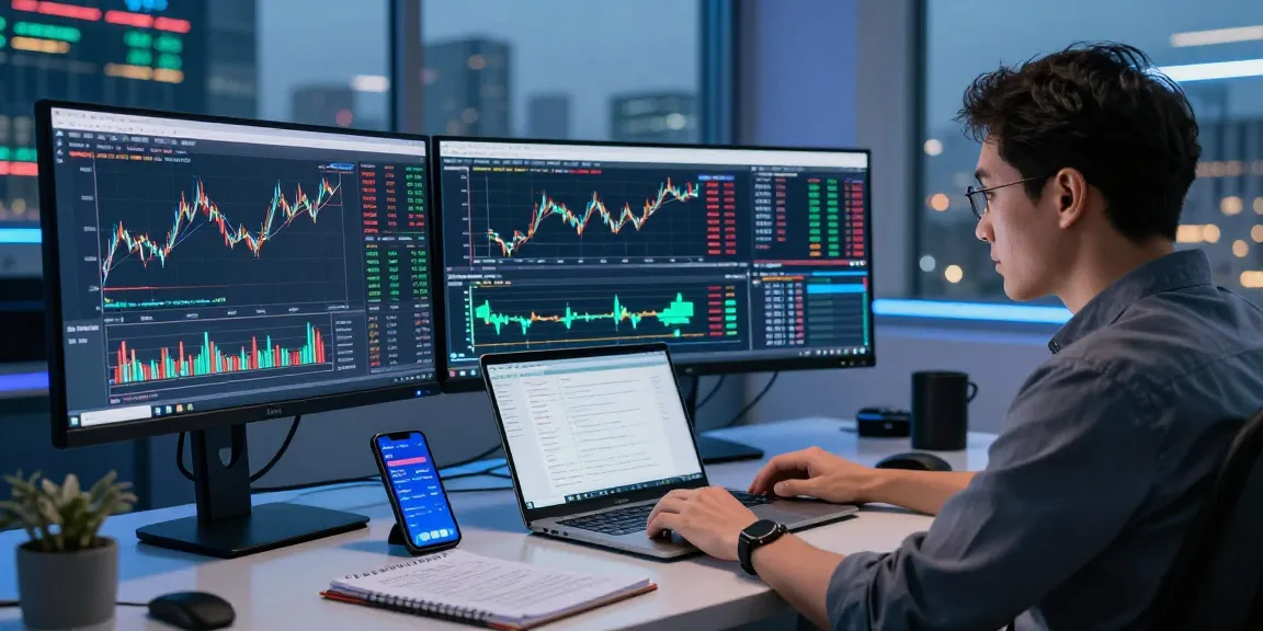 Traders using MetaTrader 4 for forex analysis in a modern office.