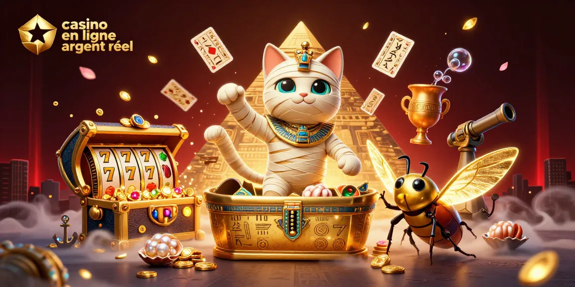 Plongez dans l'excitation des jeux au casino en ligne argent réel avec cette illustration animée de notre chat momie égyptien.