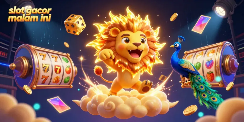 Visualisasi permainan slot gacor malam ini dengan simbol buah dan jackpot berkilau.