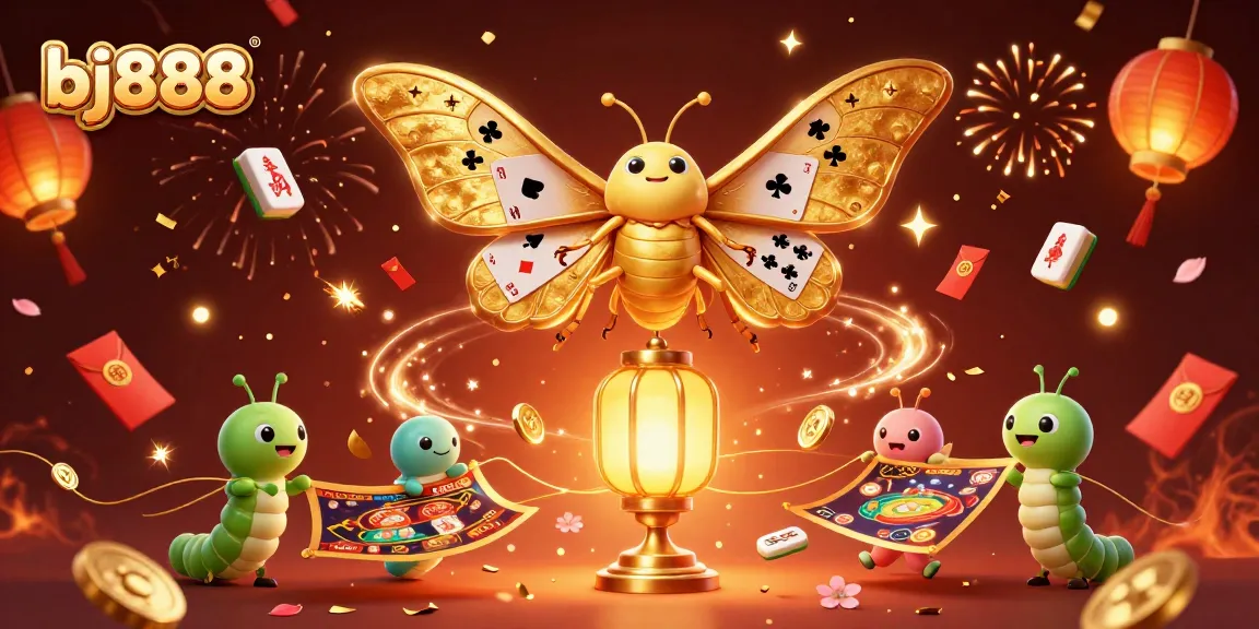Experience the thrilling atmosphere of bj888 as the golden-winged moth glows in an enchanting casino scene!