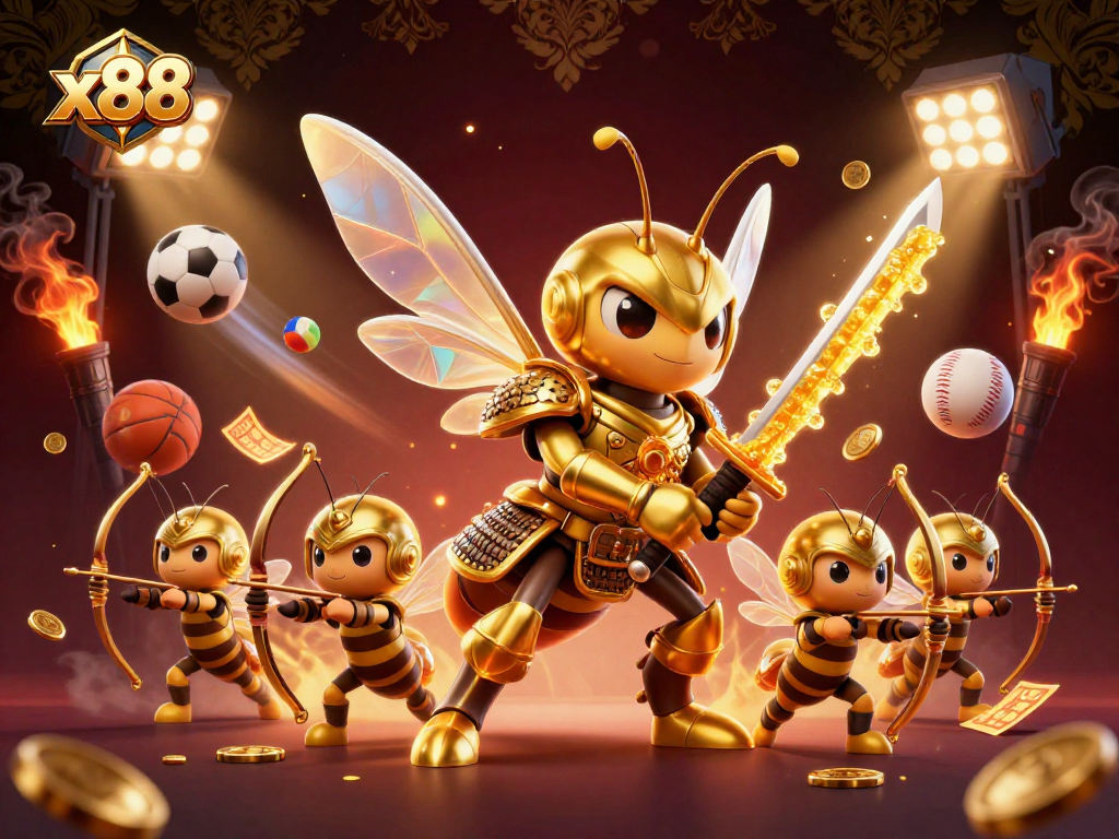 x88 showcases an exciting casino scene with a golden hornet and sports betting elements.