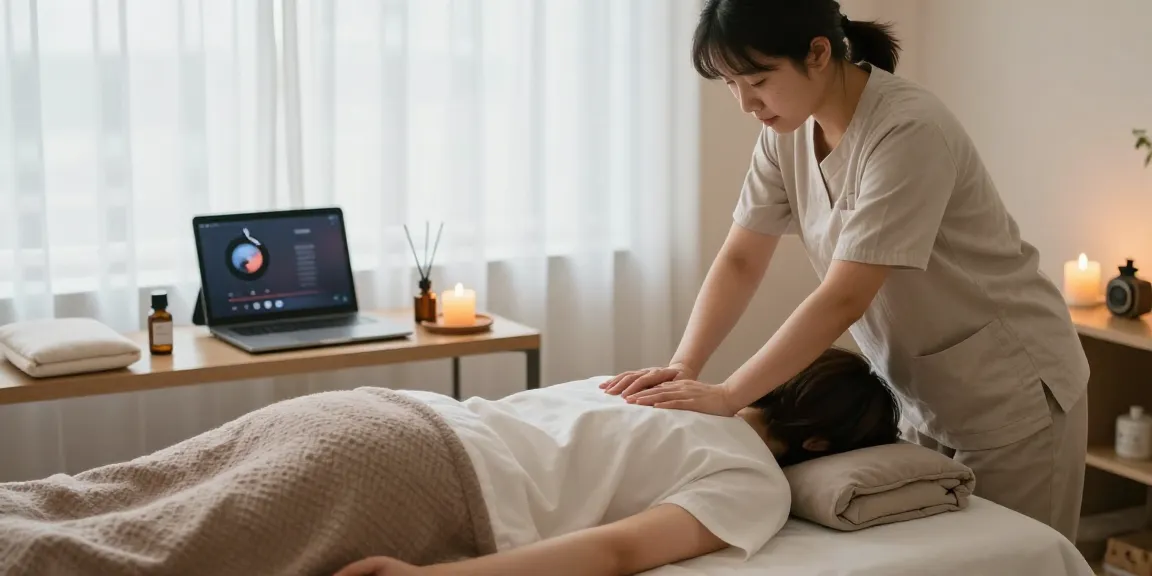 Relaxing 강남출장마사지 session in a soothing home environment with a professional therapist and calming decor.