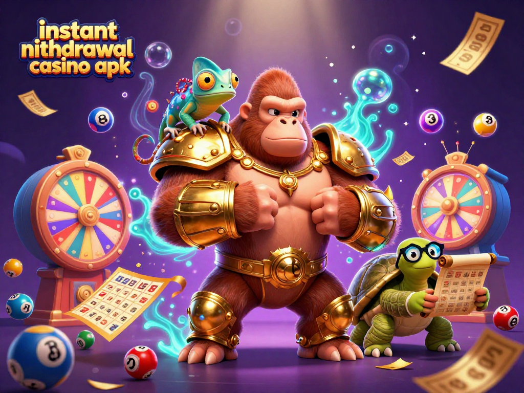 Win big with 'instant withdrawal casino apk' in this vibrant 3D casino illustration!