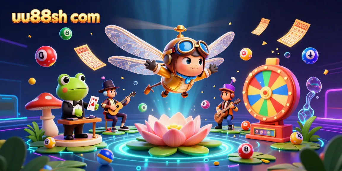 Experience the thrill at uu88sh com with vibrant casino elements like colorful balls and a frog dealer.
