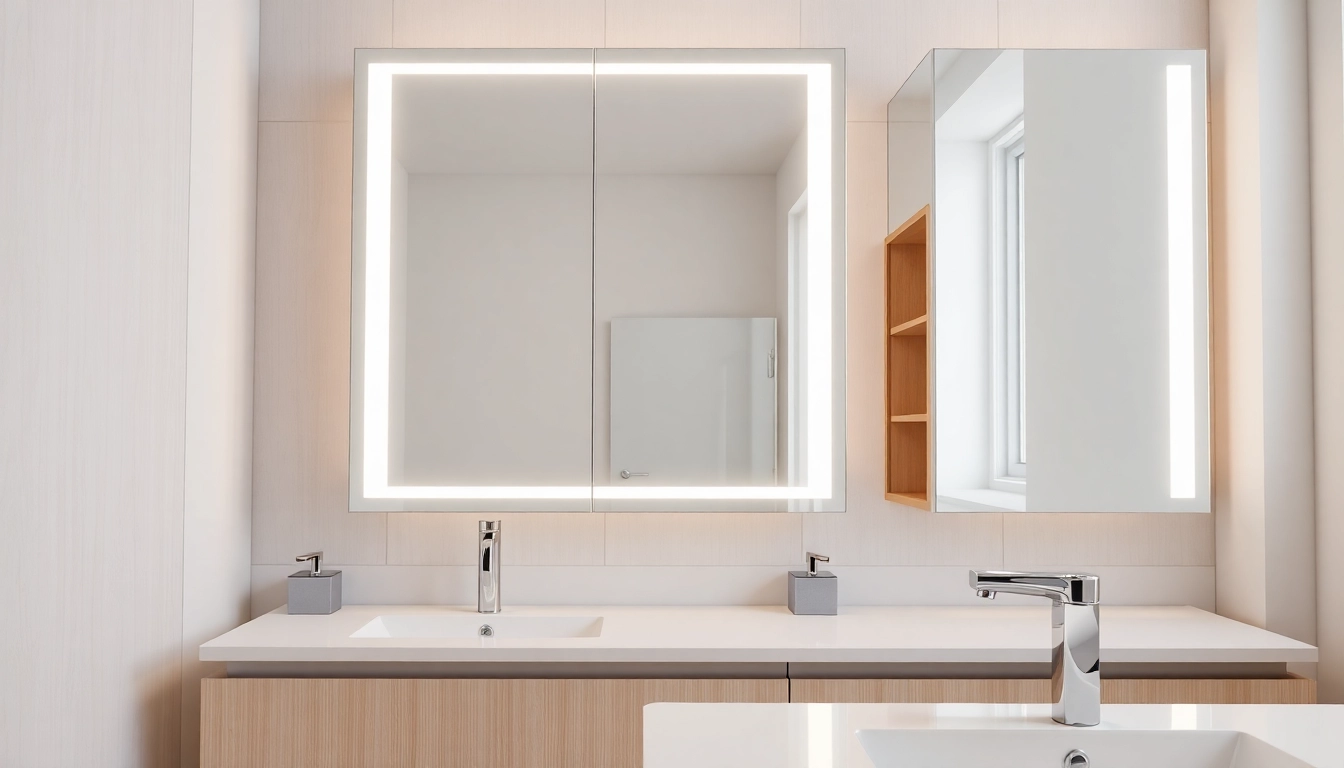 Besonderer spiegelschrank bad mit Beleuchtung im modernen Badezimmer, elegant und funktional.