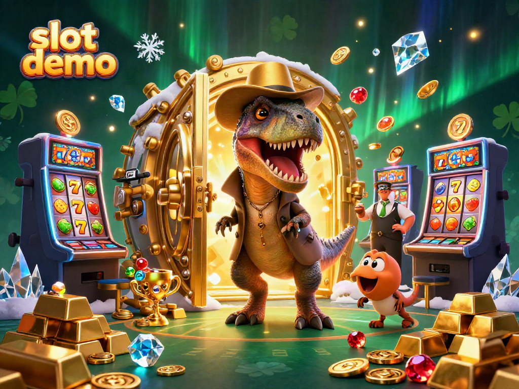 Engage with the exciting slot demo featuring a lucky velociraptor card counter at a dynamic casino.